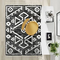 Black & White Tribal Medallion Shag Area Rug