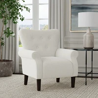 Cream Button-Tufted Rolled Arm Accent Chair