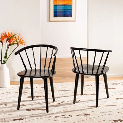 Black Wood Curved Spindle Dining Chairs, Set of 2