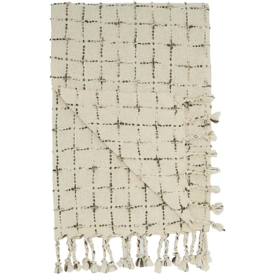 Natural Woven Grid Throw
