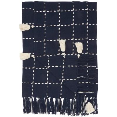 Navy Blue Woven Checkered Throw