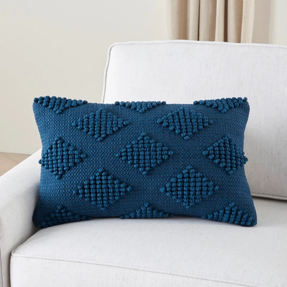 Navy Blue Woven Diamonds Lumbar Pillow