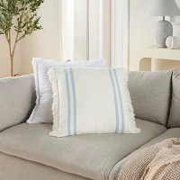 Blue Striped Linen Throw Pillow