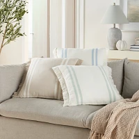 Blue Striped Linen Throw Pillow