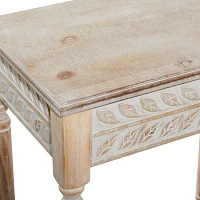 Natural Wood Carved Leaf Accent Tables, Set of 2