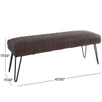 Dark Brown Leather Tufted Panel Bench