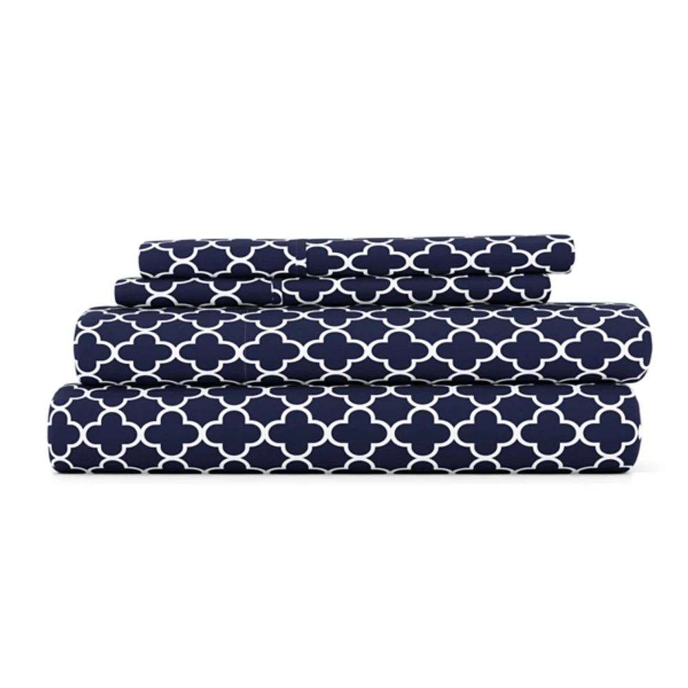 Navy Quatrefoil 4-pc. King Sheet Set