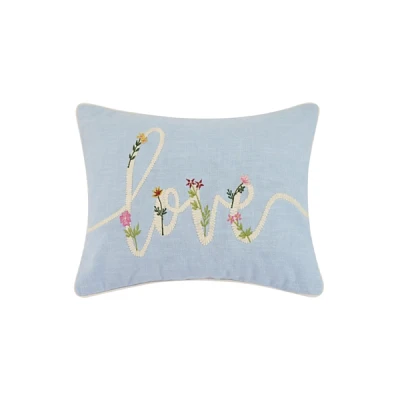 Blue Love Floral Embroidered Lumbar Pillow