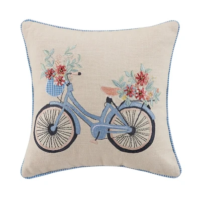 Gingham Bike Embroidered Pillow