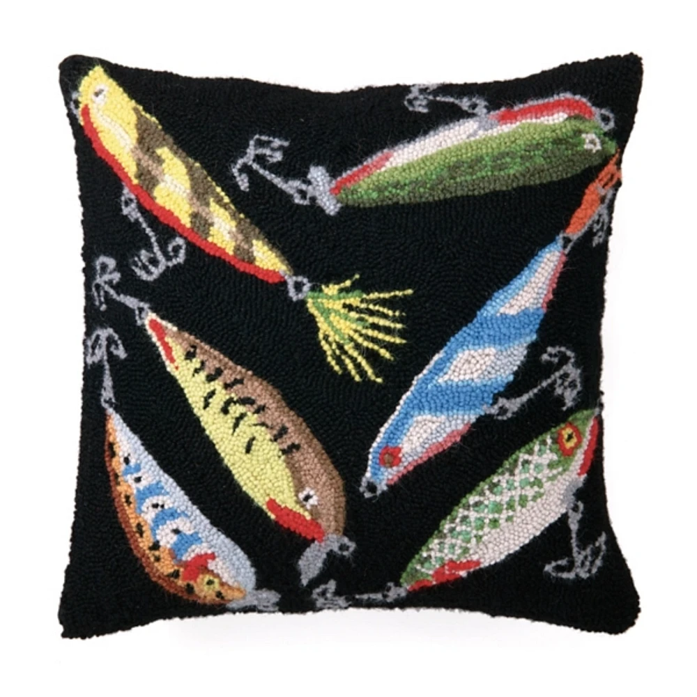 Lures Hooked Wool Pillow