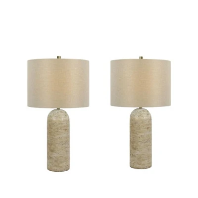 Beige Faux Stone Tower Table Lamps, Set of 2