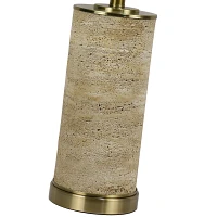 Beige Stone and Brass Cylinder Table Lamp