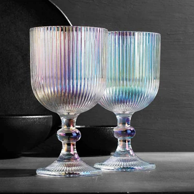 Luster Ribbed Goblet Wine Glasses, Set of 4