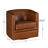 Brown Tufted Faux Leather Barrel Swivel Chair