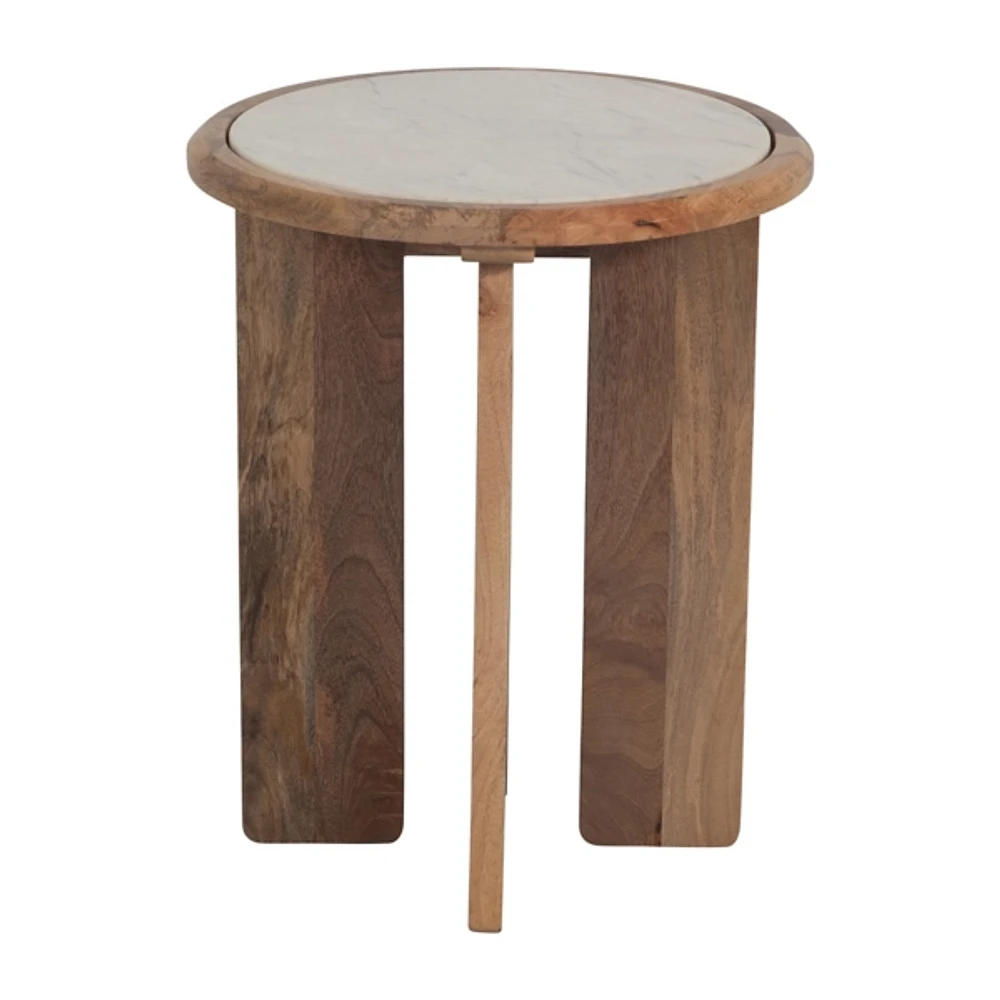 Natural Wood and Marble Asymmetrical Accent Table