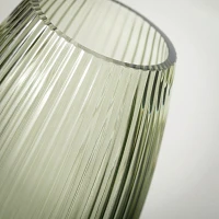 Green Round Ribbed Glass Vase