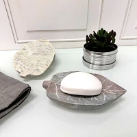 Light Gray Etched Leaf Soap Dish