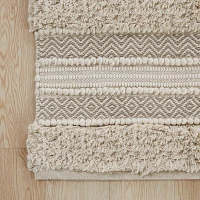 Neutral Tufted Stripes Woven Bath Mat