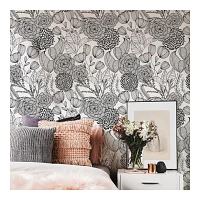 Black & White Floral Garden Peel & Stick Wallpaper