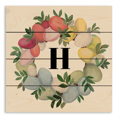 Personalized Monogram Egg Wreath Wood Wall Plaque