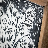 Black and White Hammered Metal Floral Wall Plaque