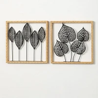 Black Metal Leaf Silhouette Wall Plaques, Set of 2