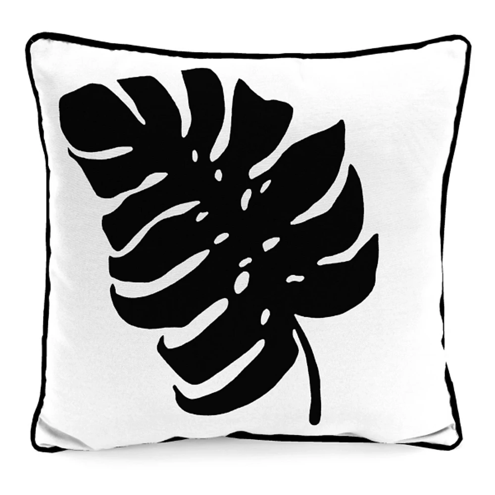 Black and White Palm Leaf Outdoor Pillow