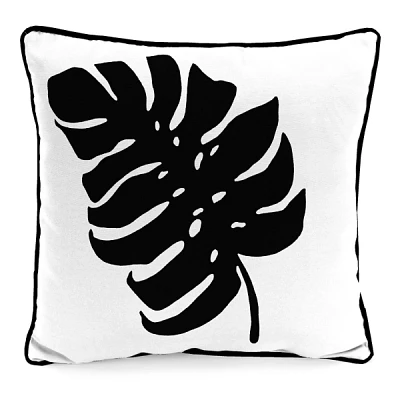 Black and White Palm Leaf Outdoor Pillow