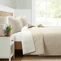 Neutral Leaf Reversible 3-pc. Full/Queen Quilt Set