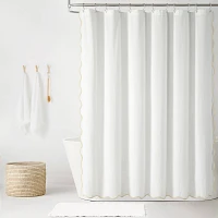 White Neutral Scalloped Coastal Shower Curtain