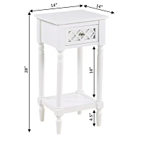 White Mirrored Drawer Square Accent Table