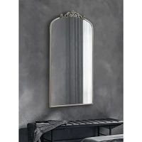 Silver Metal Arch Ornate Crown Wall Mirror