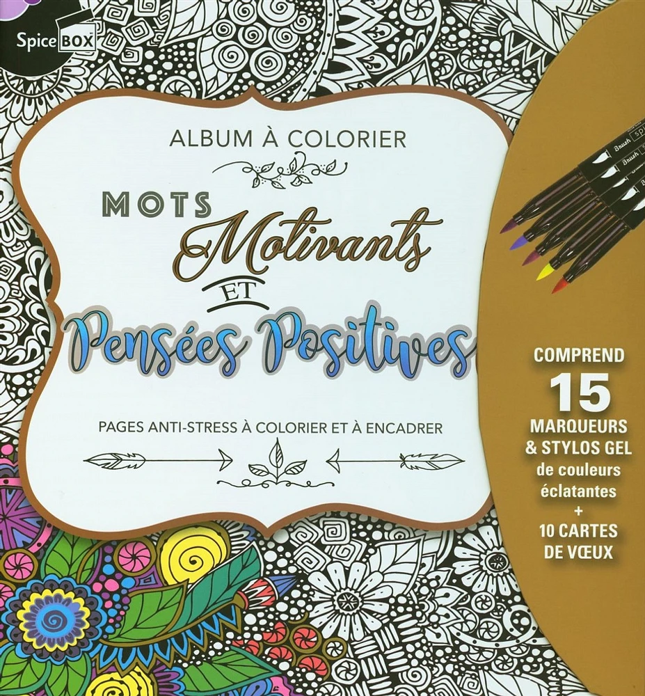 Mots motivants et pensées positives: pages anti-sress à colorier