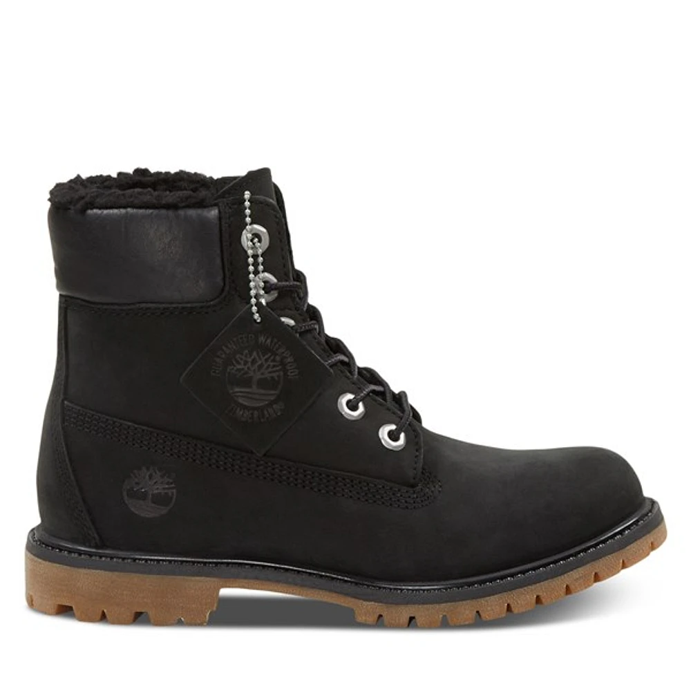 Timberland Women's 6-Inch Fleece Lined Waterproof Winter Boots Black, Leather