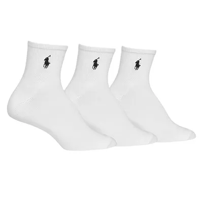Polo Ralph Lauren Women's 3-Pair Super Soft Quarter Socks in White, Cotton