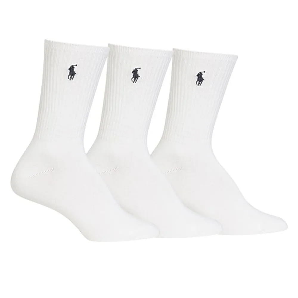 Polo Ralph Lauren Women's 3-Pair Super Soft Crew Socks in White, Cotton