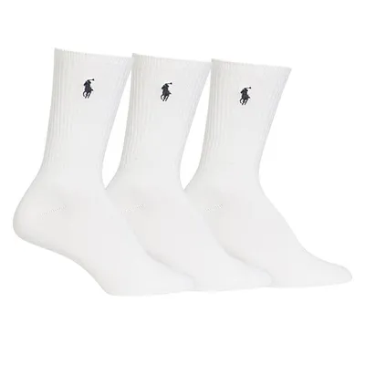 Polo Ralph Lauren Women's 3-Pair Super Soft Crew Socks in White, Cotton