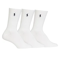 Polo Ralph Lauren Women's 3-Pair Super Soft Crew Socks in White, Cotton