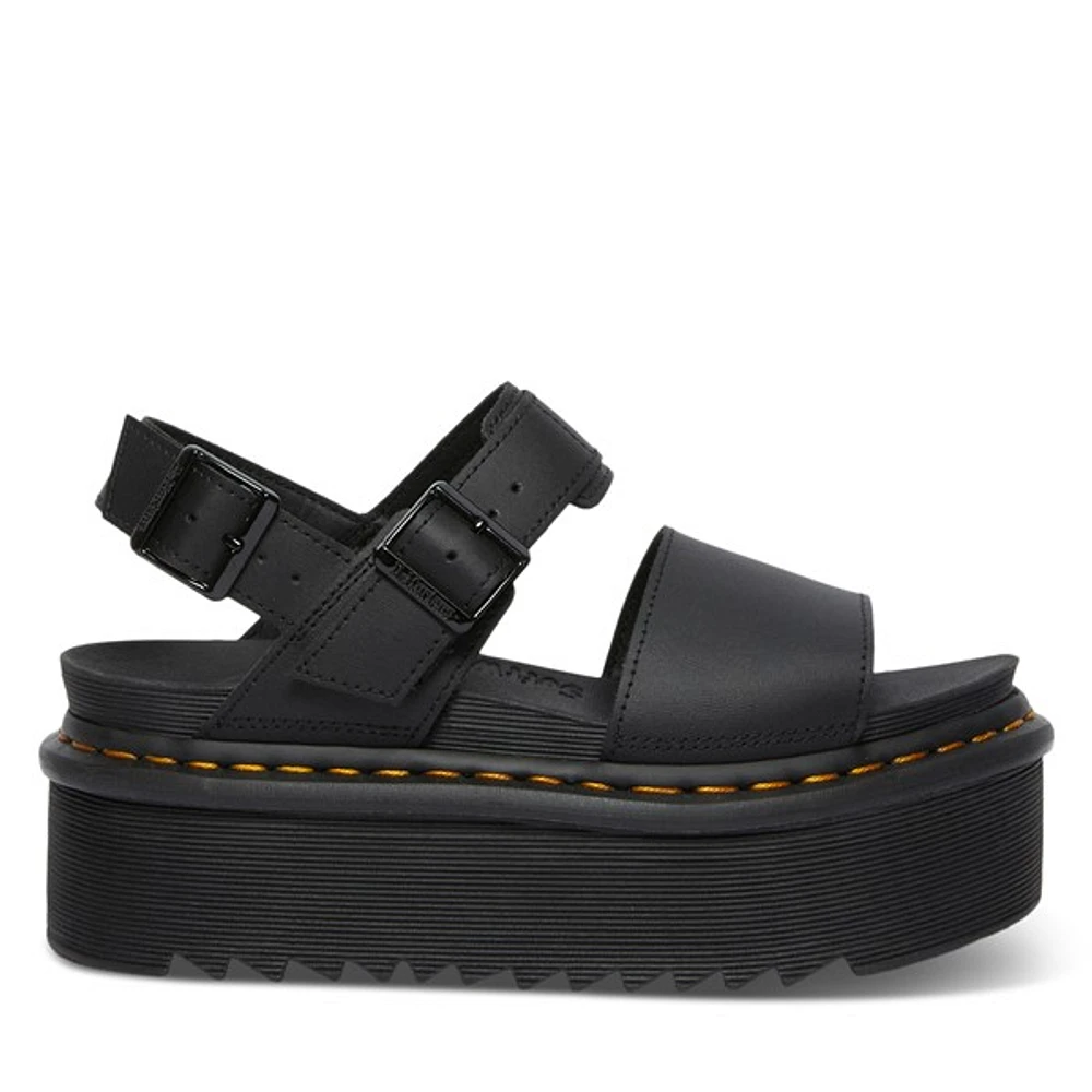 Dr. Martens Women's Voss Quad Platform Sandals in Black, Size 10, Leather