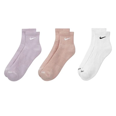 Nike Three Pack Everyday Plus Cushioned Crew Socks Pink/Lilac/White Rose, Polyester