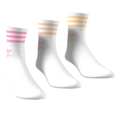 Three Pack Mid-Cut Crew Socks White/Pink/Yellow