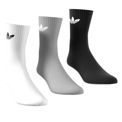 3 Pack Cushioned Trefoil Crew Socks White/Grey/Black