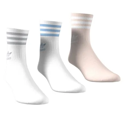Three Pack Mid-Cut Crew Socks White/Blue/Pink/Grey