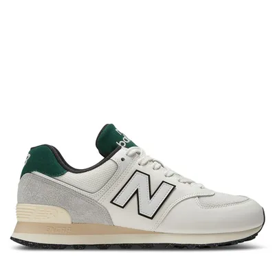 New Balance Men's 574 Sneakers in White/Green/Gray, Size 8, Suede