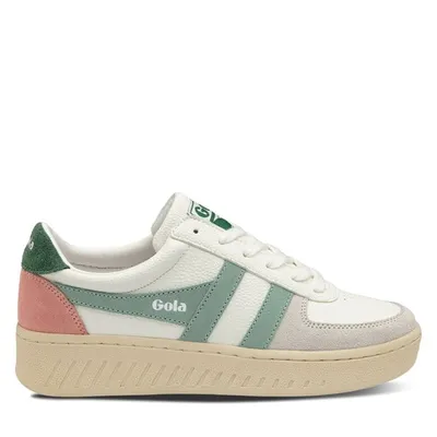 Gola Women's Grandslam Trident Sneakers in White/Gray/Green, Size 7, Suede