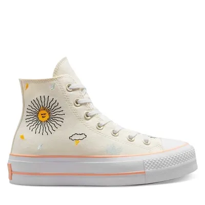 Converse Women's Chuck Taylor All Star Lift Hi Floral Embroidery Sneakers in Off-White/Coral in White Misc, Size 5, Canvas