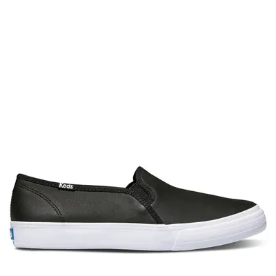 Keds Women's Double Decker Leather Slip-On Sneakers Black White,