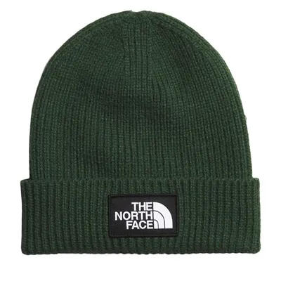 The North Face Logo Box Cuffed Beanie Hat in Green, Acrylic