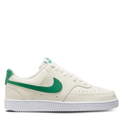 Nike Women's Court Vision Low Sneakers Off-White/Green, Leather