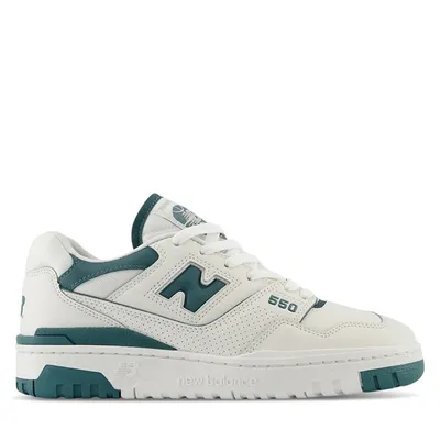 New Balance Women's BB550 Sneakers in Off-White/Green, Size 5.5, Leather